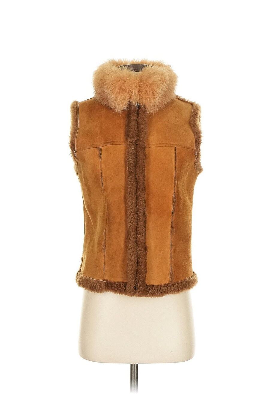 VTG Mitchie’s Genuine Fox Fur Collar Shearling Tan Vest S